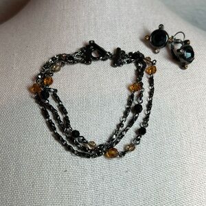 Trifari Bracelet & Earrings in Black Metal and Amber gemstones